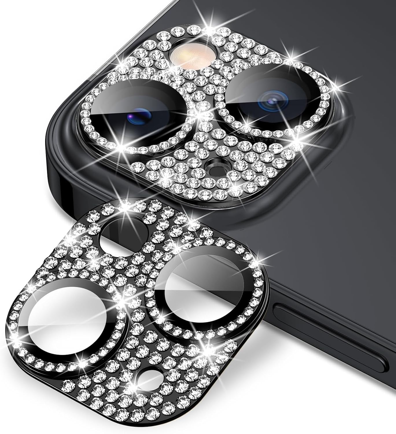 Compatible for Iphone 16 plus & 16 Camera Lens Protector, Bling Glitter Metal Cover Glass Lens Screen Protective Accessories for Iphone 16 Plus