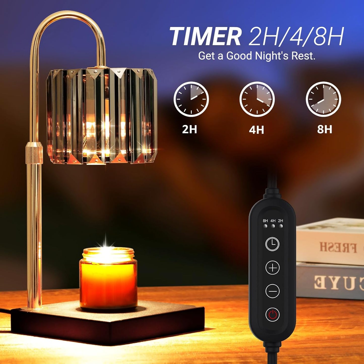 Candle Warmer Lamp with Timer, Dimmable Electric Candle Wamer Adjustable Height, Glass Modern Candle Melter Lamp, Black, Elegant Home Decor