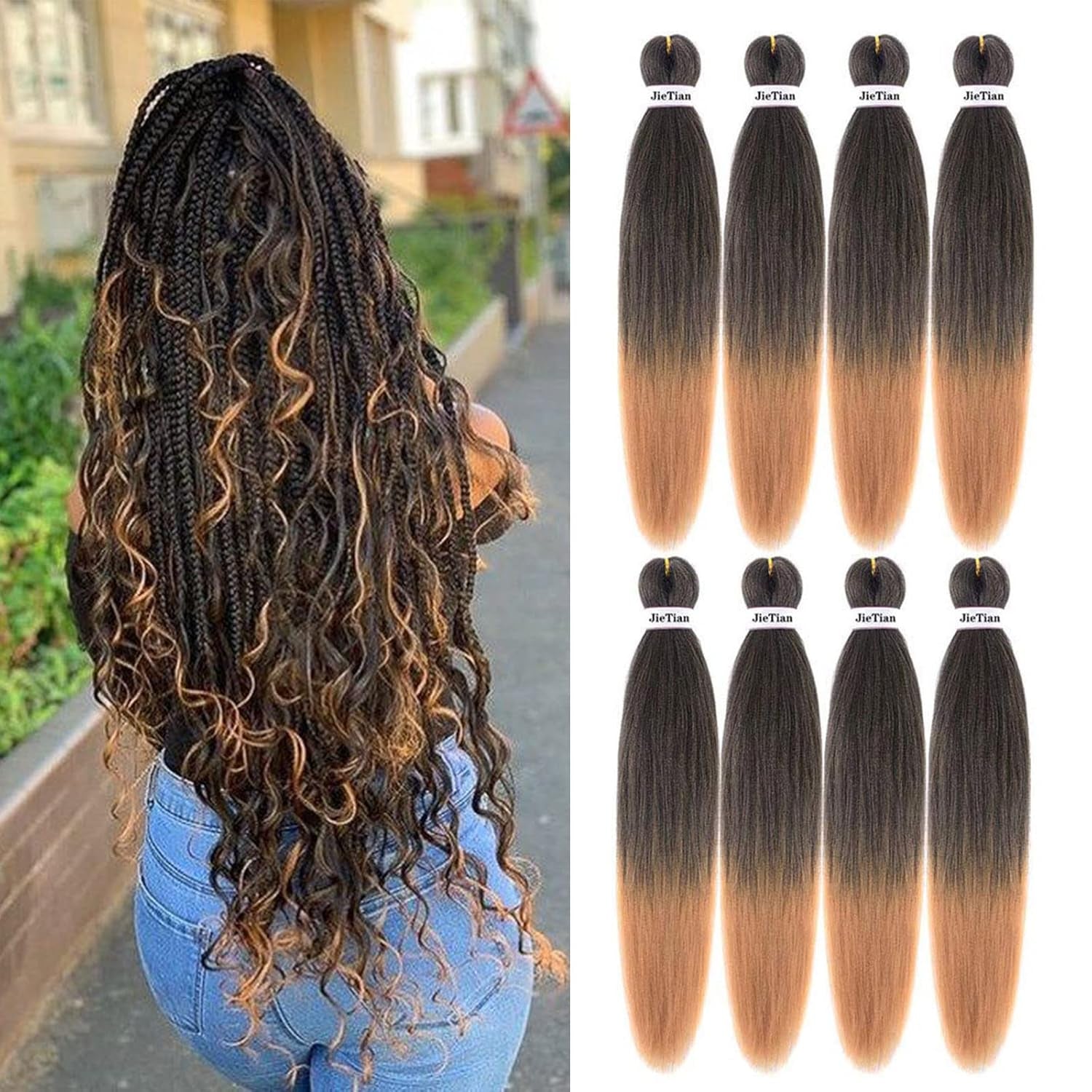 Pre Stretched Braiding Hair Ombre 30 Inch 8 Packs Synthetic Crochet Braids Hot Water Setting Professional Soft Yaki Texture Synthetic Hair Extensions(30 Inch 1B/27)