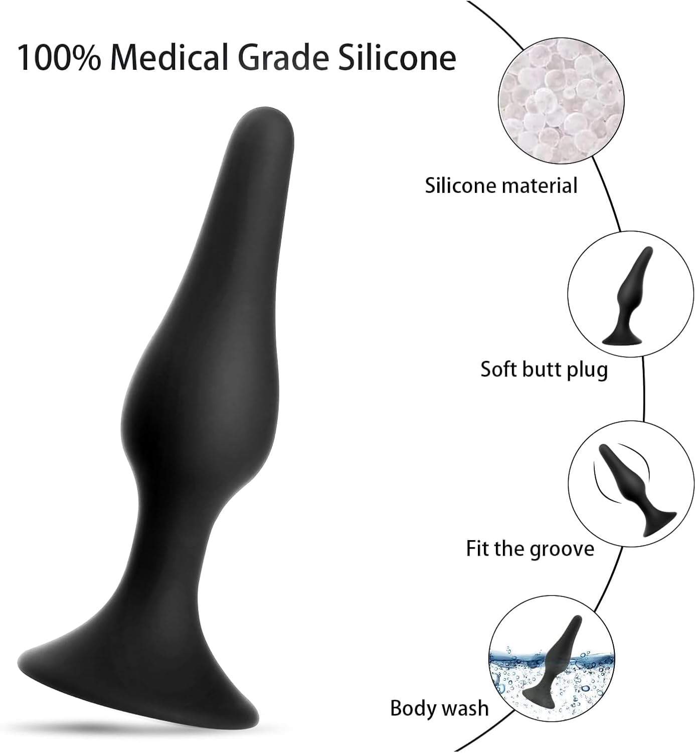 Sex Toys 5PCS Anal Plug Set Silicone Anal Butt Plug Adult Sex Toys for Women,Men and Beginners(Black)