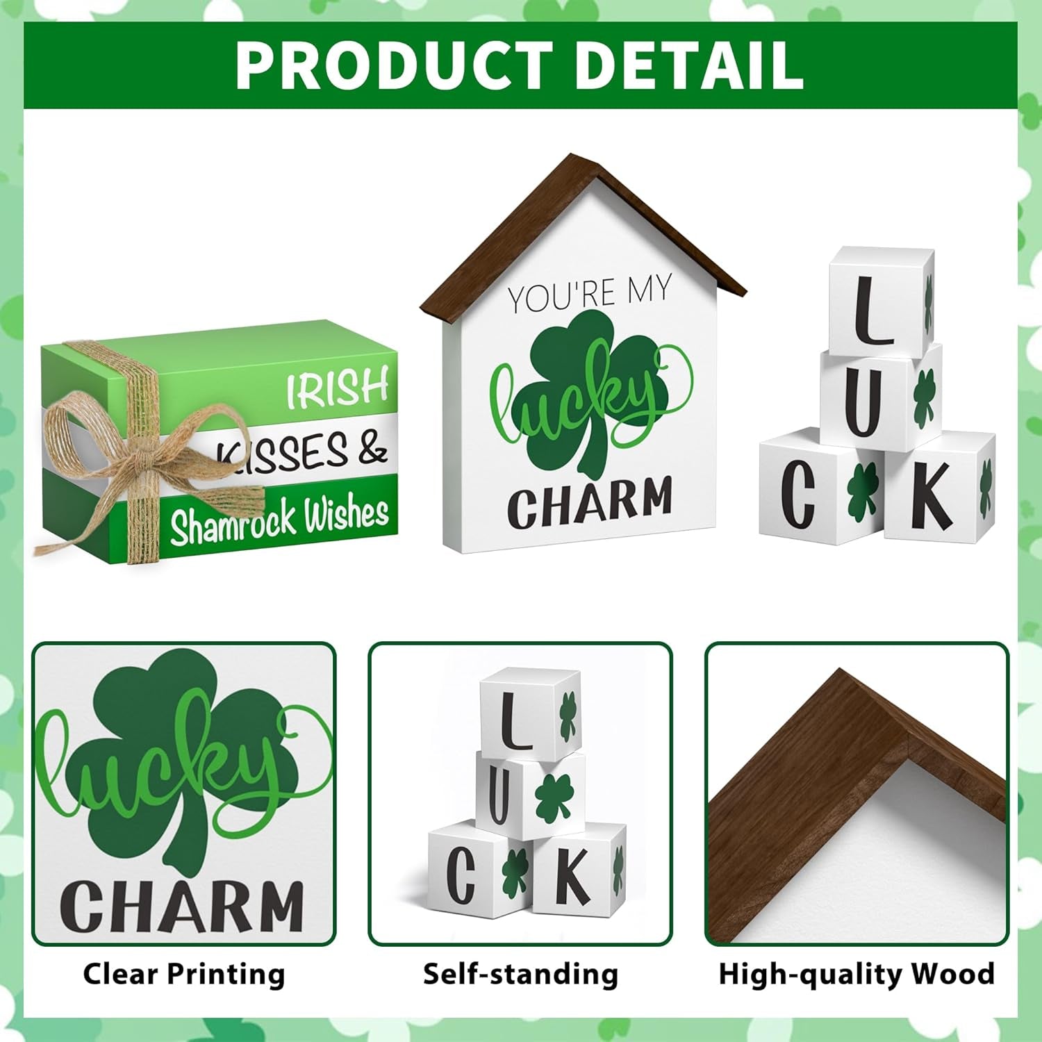 St. Patrick'S Day Decorations Shamrock Decor Faux Books, 8 Pcs St. Patricks Day Tiered Tray Decor Book Stack Lucky Wooden Signs, Farmhouse Rustic Wooden Decor for Home Kitchen Table