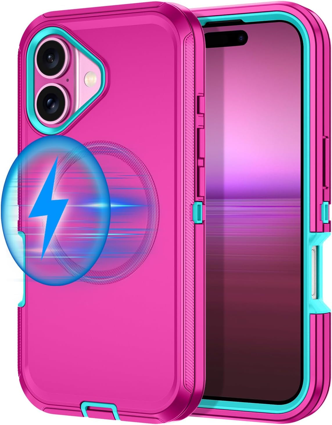 For Iphone 16E Case [Compatible with Magsafe] Shockproof 3-Layer Full Body Protection [Without Screen Protector] Rugged Heavy Duty Cover Case for Apple Iphone 16E 6.1",Turquoise