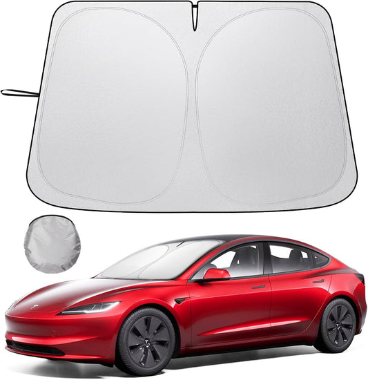 Car Windshield Sunshade Compatible for Tesla Model 3/Y Customized, Tesla Model 3/Y Accessories 2024 Foldable Front Window Sunshade, Upgraded UV Protection Fabric