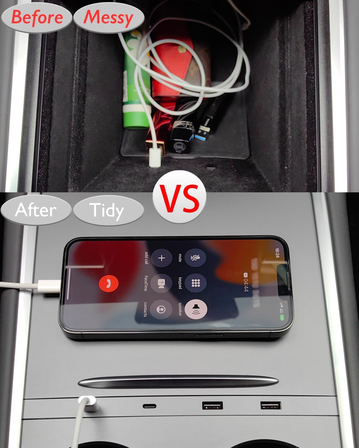 Center Console USB Hub for Tesla Model Y (2021-2024) and Tesla Model 3 (2021-2023), Support USB-C Fast Charging Multi Port Tesla Phone Charger, Tesla Model Y/3 Accessories OEM Fit Center Console