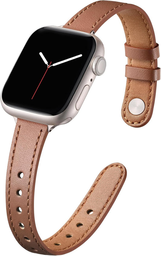 Compatible with Apple Watch Bands for Women 44Mm 40Mm 45Mm 41Mm 38Mm 42Mm 46Mm 49Mm for Iwatch Bands for Women, Top Grain Genuine Leather Slim Band for Iwatch Ultra SE Series 10/9/8/7/6/5/4/3