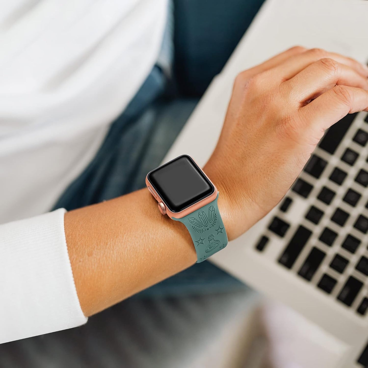 Compatible with Watch Bands 38Mm 40Mm 41Mm 42Mm 44Mm 45Mm,Women Engraved Silicone Band for Iwatch Series 7/6/5/4/3/2/1/SE