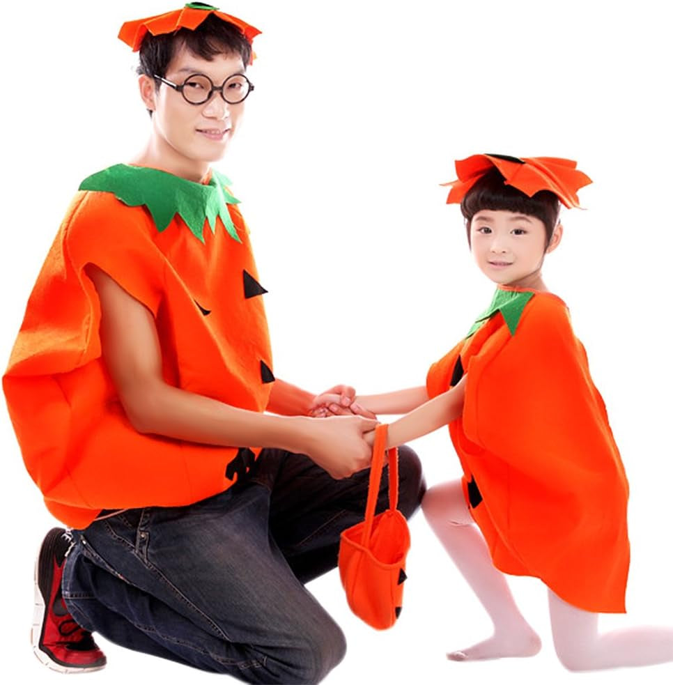 Halloween Pumpkin Costume Set for Family Parent Kids Orange Cosplay Suit Hat School Party Children Clothing Clothes