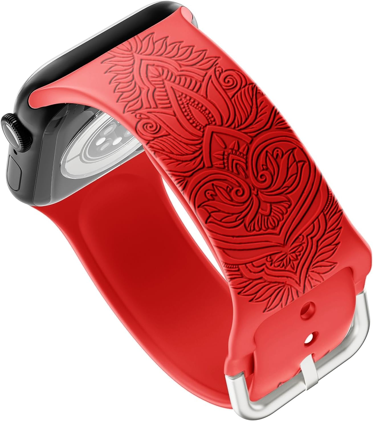 Chinese Style Engraved Bands Compatible with Apple Watch Bands 38Mm 40Mm 41Mm for Women Girl, Floral Design Soft Silicone Strap for Iwatch Ultra/Ultra 2 Series 9/8//7/6/5/4/3/2/1/SE