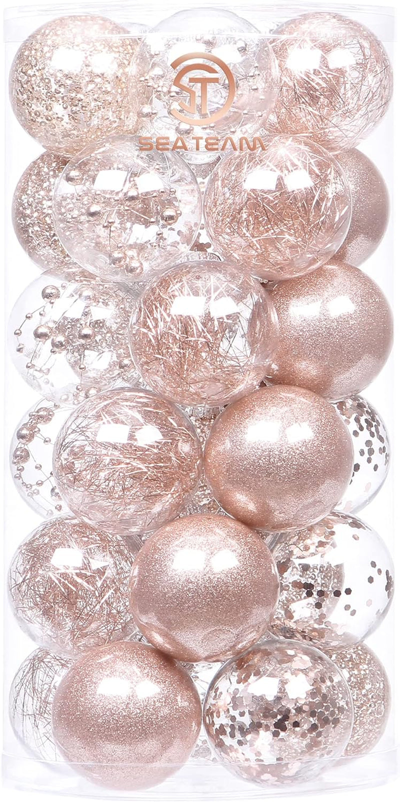 Shatterproof Clear Plastic Christmas Ball Ornaments Decorative Xmas Balls Baubles Set with Stuffed Delicate Decorations (60Mm/2.36''/30-Pack, Rose Gold)