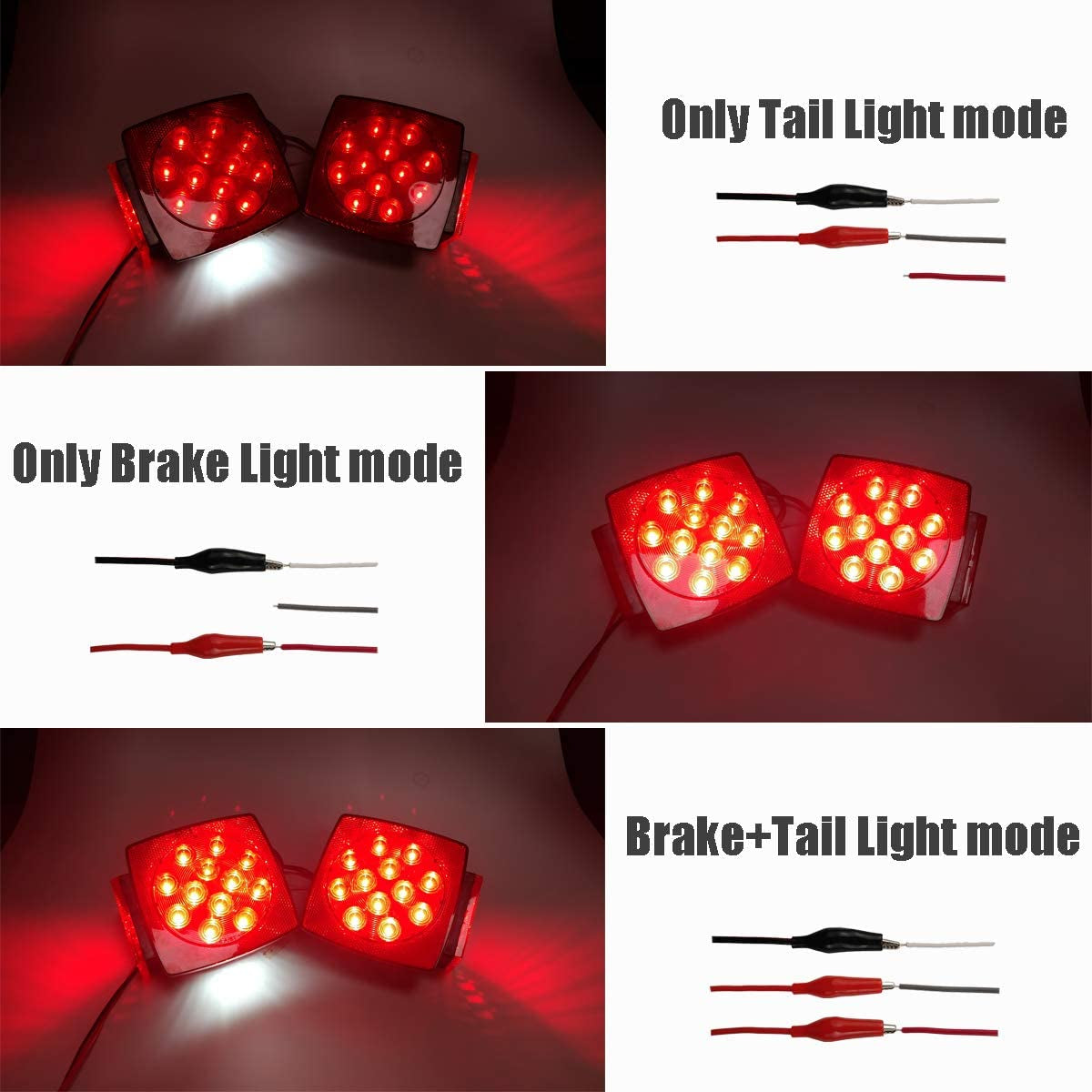 IP68 Waterproof Square LED Trailer Lights Kit - Utility Trailer Accessories with Brake Stop Tail Running License Plate Light for 12V Camper Truck Boat Snowmobile Marine under 80", DOT