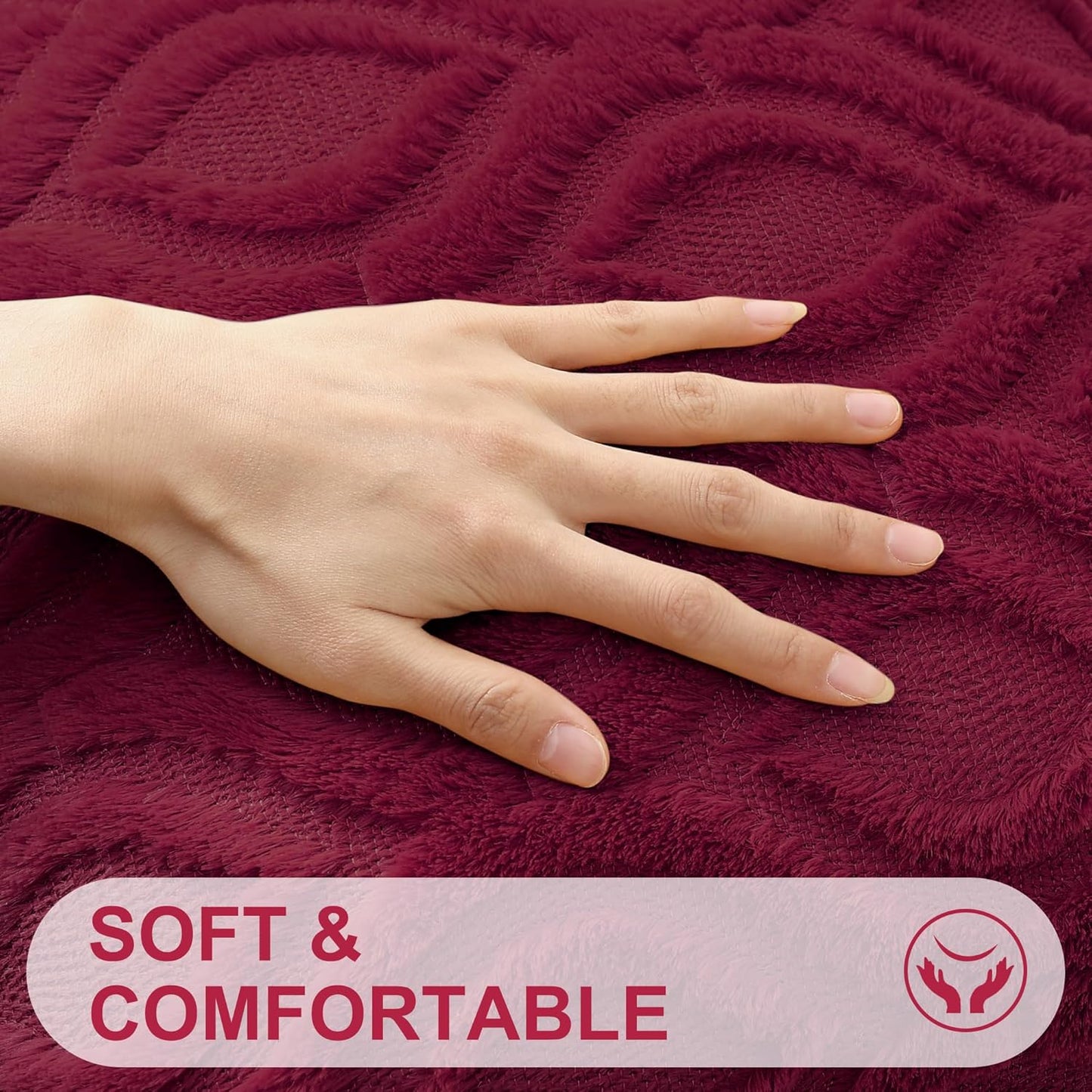 Christmas Decorative Throw Pillow Covers 18X18, Soft Plush Faux Wool Couch Pillow Covers for Home, Set of 2, Burgundy