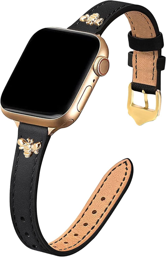 Slim Leather-Bands Compatible with Apple Watch Band 38Mm 40Mm 41Mm Top Genuine Leather Band with Charms