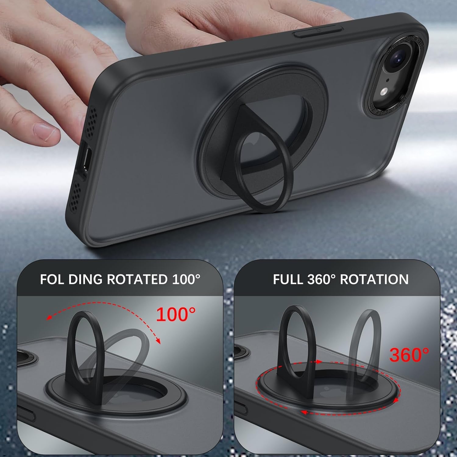 for Stand Iphone 16E Case, Iphone SE4 2025 Phone Case, [Compatible with Magsafe Accessories], Kickstand Ring Holder Matte Design Shockproof Protective Iphone 16E/SE4 Cover 6.1Inch, Black