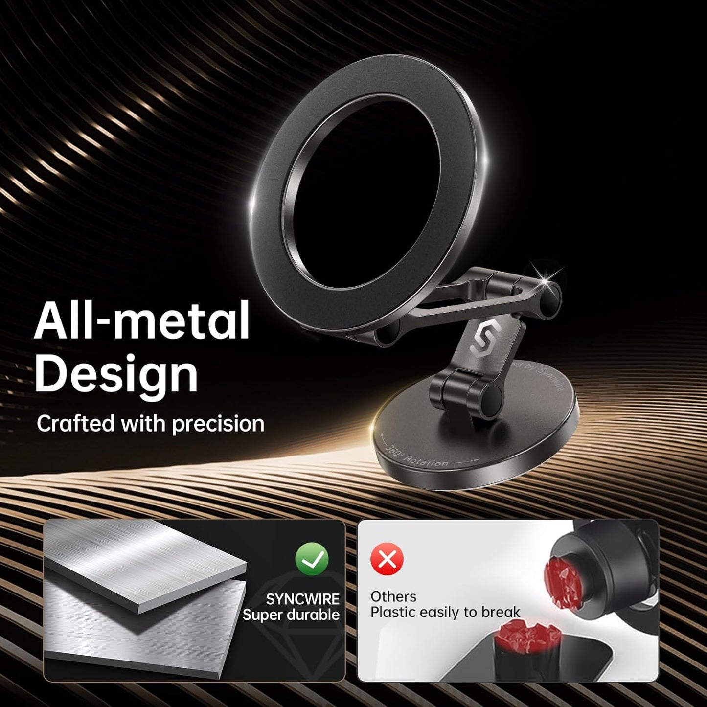 Fits Magsafe Car Mount for Car Dash&Tesla Screen[All-Metal] Magnetic Phone Holder, [Flexible Three-Axis]360° Rotation Car Mount Strong Magnets Car Phone Holder for Iphone 16 15 14 13 Pro Max