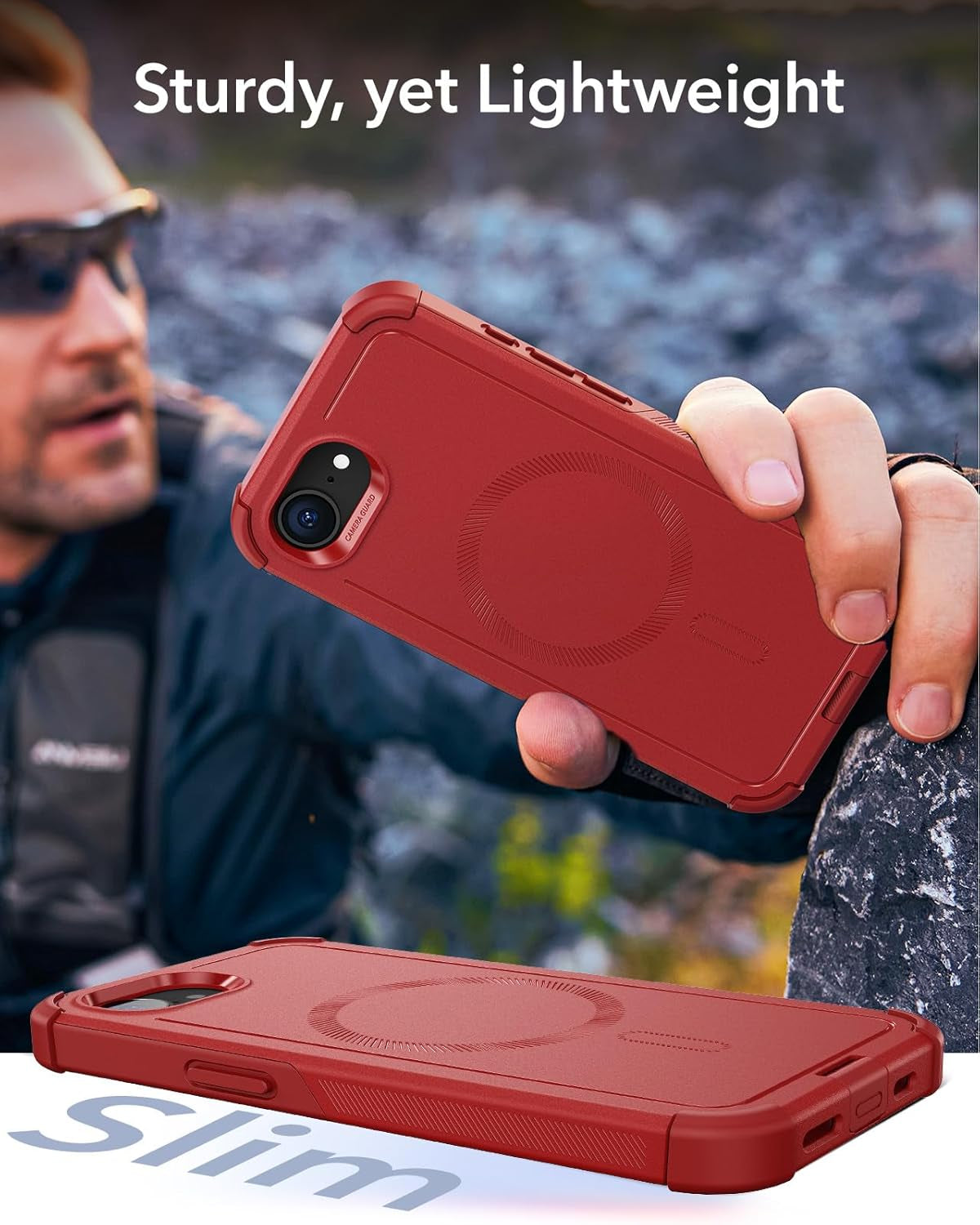 for Iphone 16E Case, 23 Ft Military-Grade Drop Protection, Heavy Duty Magnetic Phone Case, Compatible with Magsafe Accessories, Cyber Series, Red