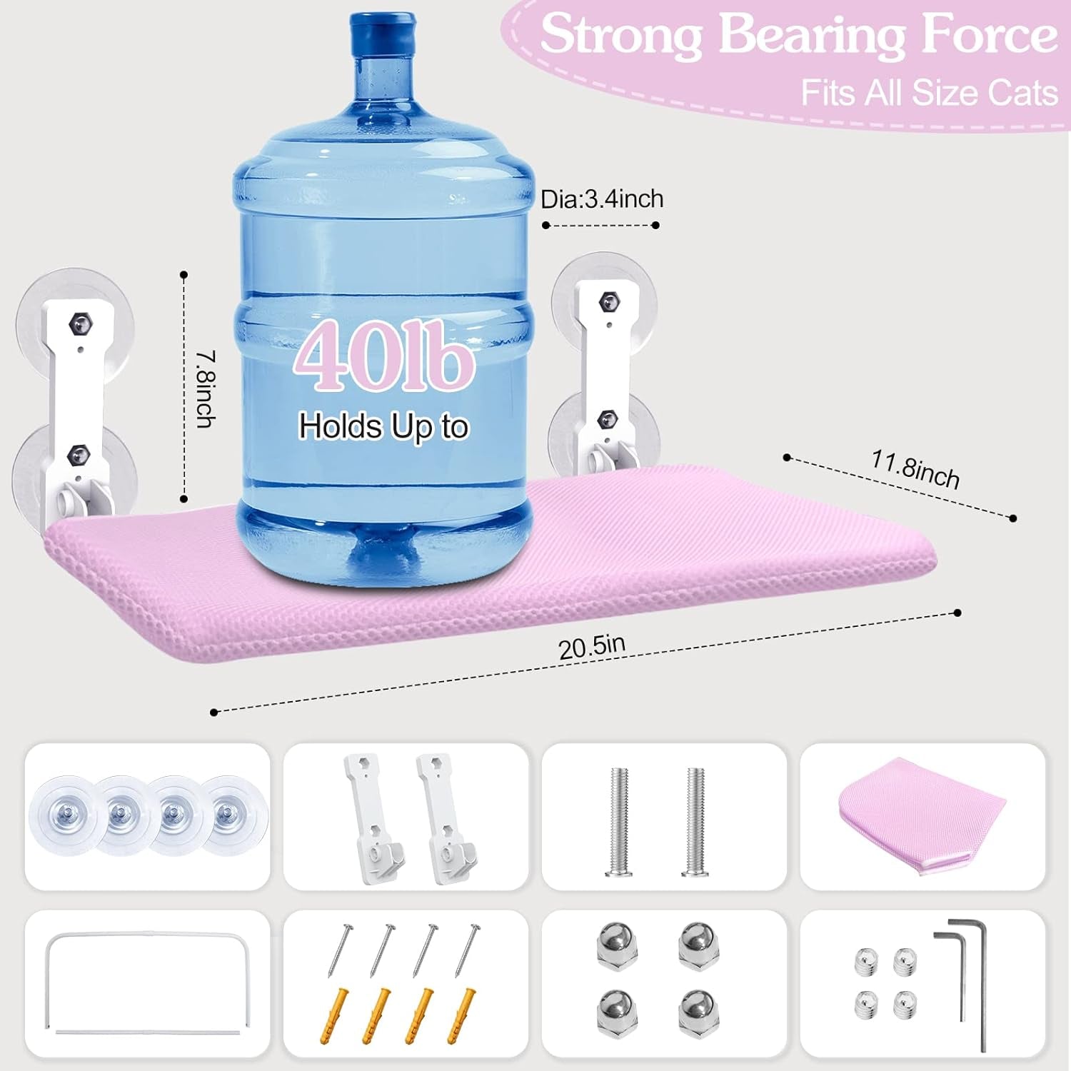 Foldable Cat Window Perch, Cordless Cat Window Hammock Cat Window Bed for Indoor Cats Inside, Large Cats Window Seat Window Sill Cat Perch, Strong Suction Cup & Sturdy Metal Frame & Breathable Mat