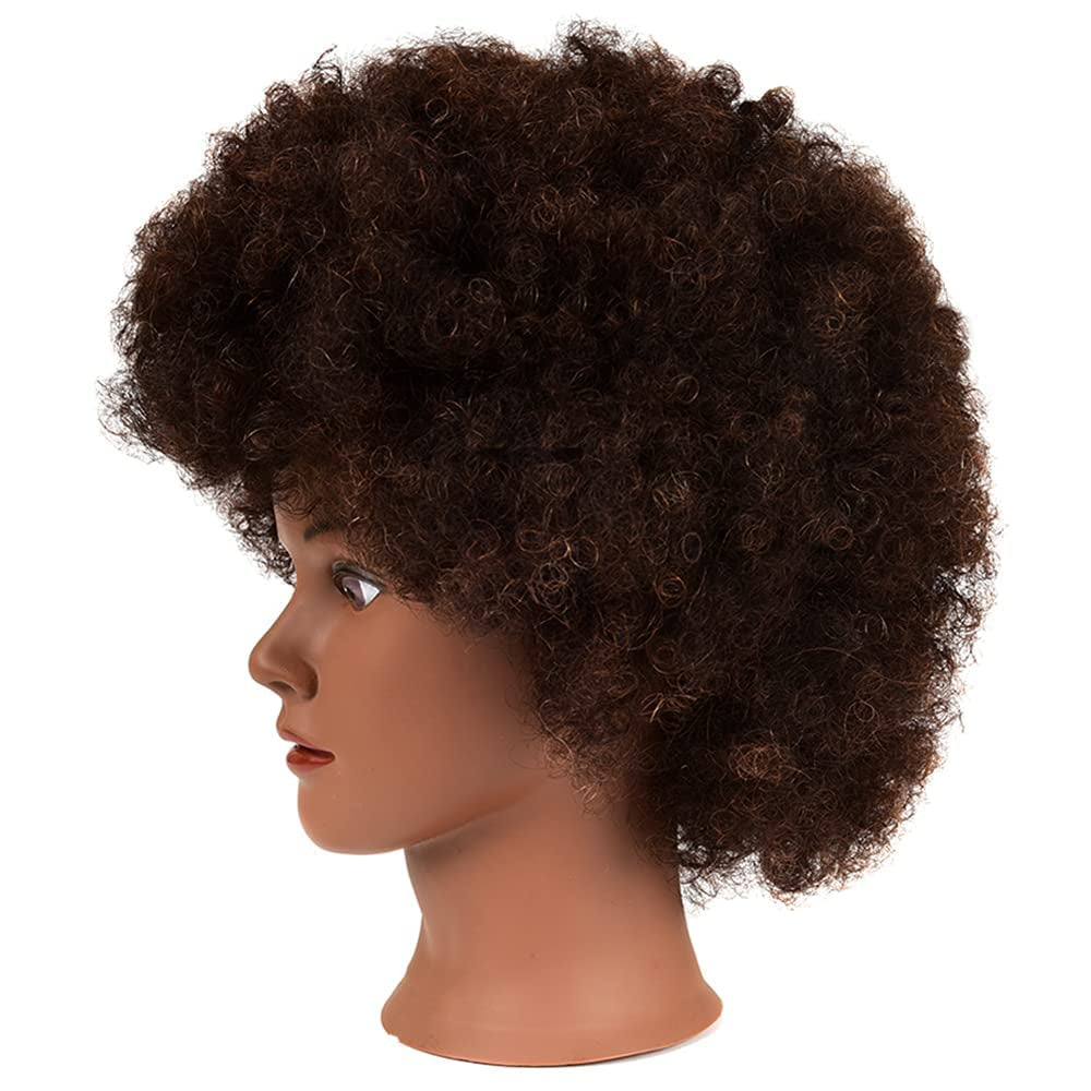 Afro Curly Mannequin Head with 100% Human Hair Curly Hair Hairdresser Hair Styling Cosmetology Manikin Head Doll Head for Hairdresser Practice Styling Dye Braiding with Clamp Stand