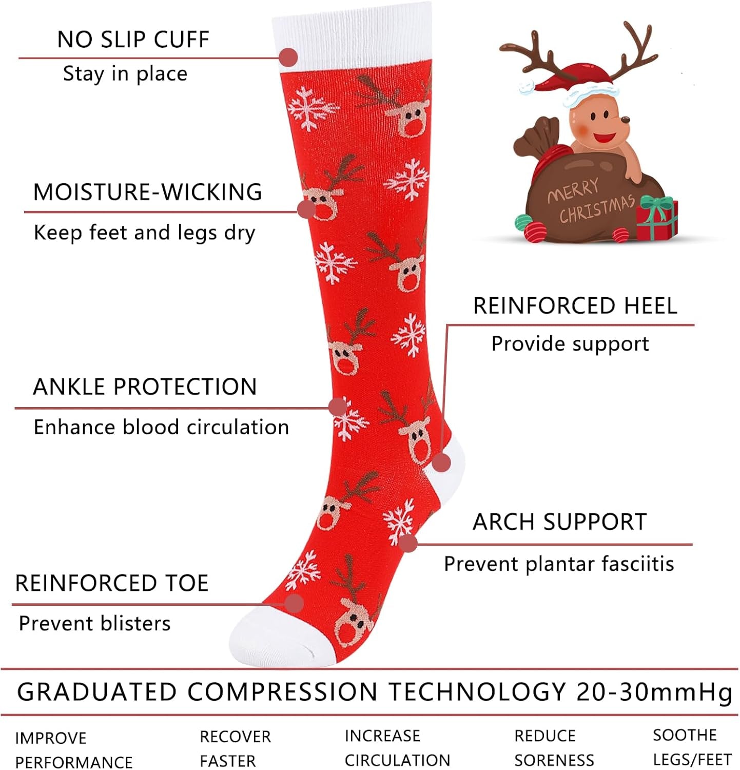 Junely Compression Socks for Women Knee High Festival Socks for Running Work Support Nurses Pregnancy Travel