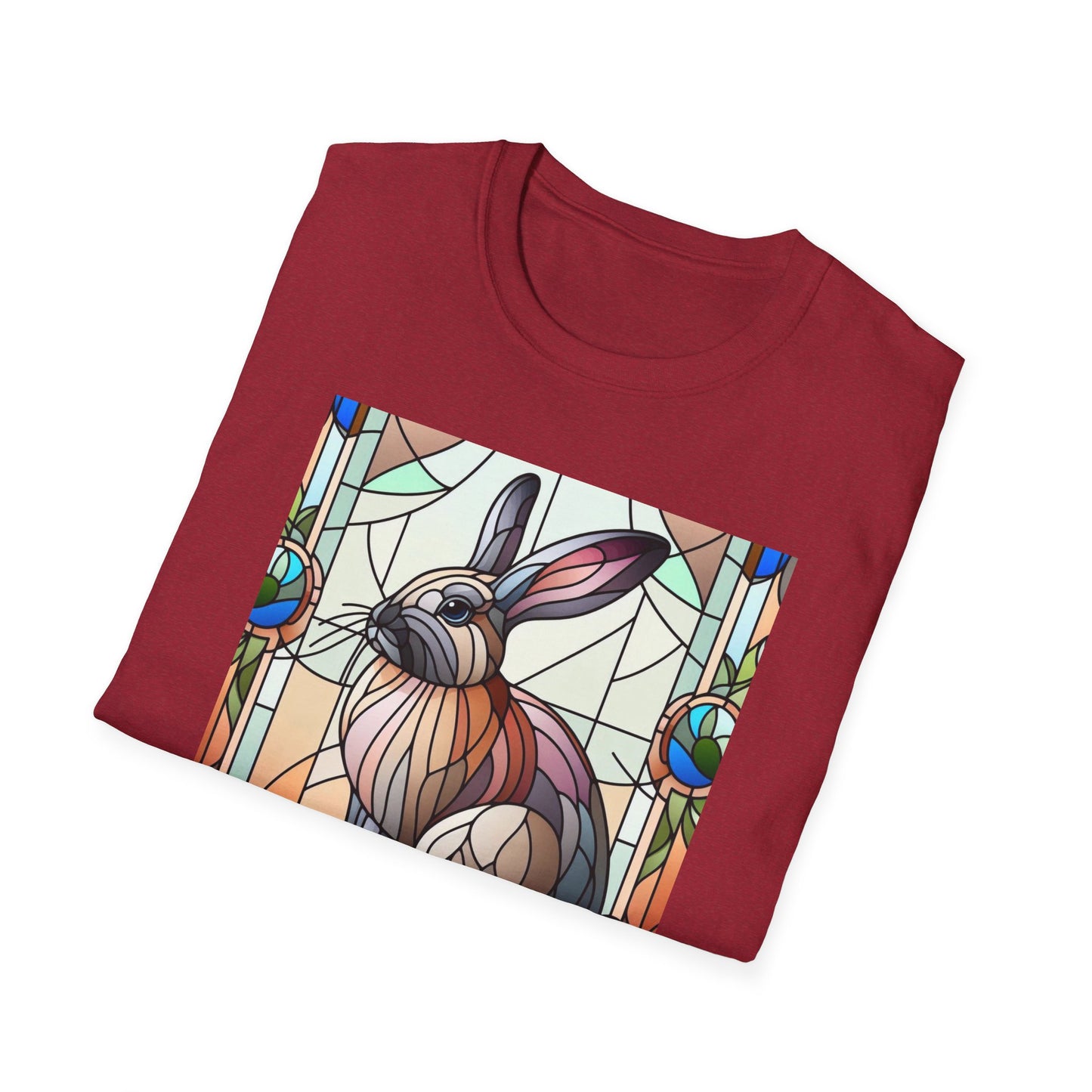 Flemish Giant Rabbit Animal Stained Glass Design Unisex Softstyle T-Shirt