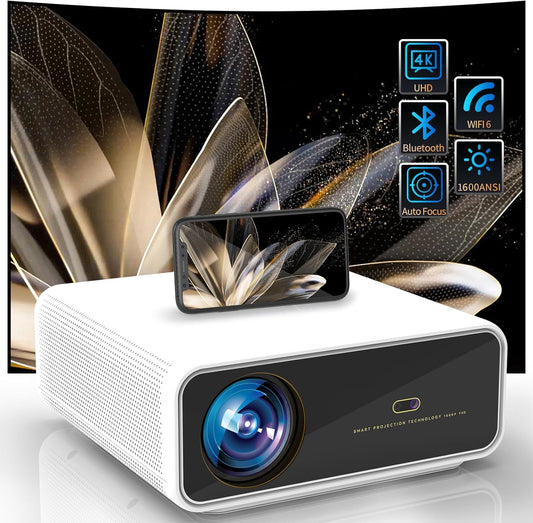 Smart 4K Outdoor Projector with WIFI and Bluetooth,1600Ansi,Auto Focus & Keystone,Doiby Audio,Ppt,Home Theater Movie Projector 4K Hdr10,50%Zoom,500''Display,Arc Compatible W/ TV Stick,Ios,Android,Pc
