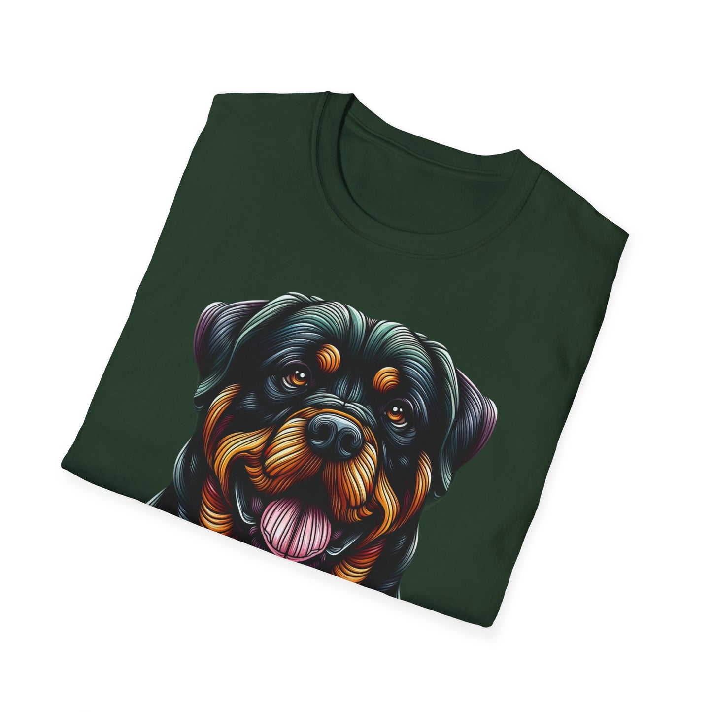 Rottweiler Animal Stained Glass Design Unisex Softstyle T-Shirt