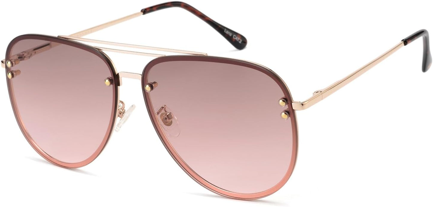 Premium Rimless Oversized Aviator Sunglasses for Women, Polarized PC Lens UV Protection Women’S Shade VF2203