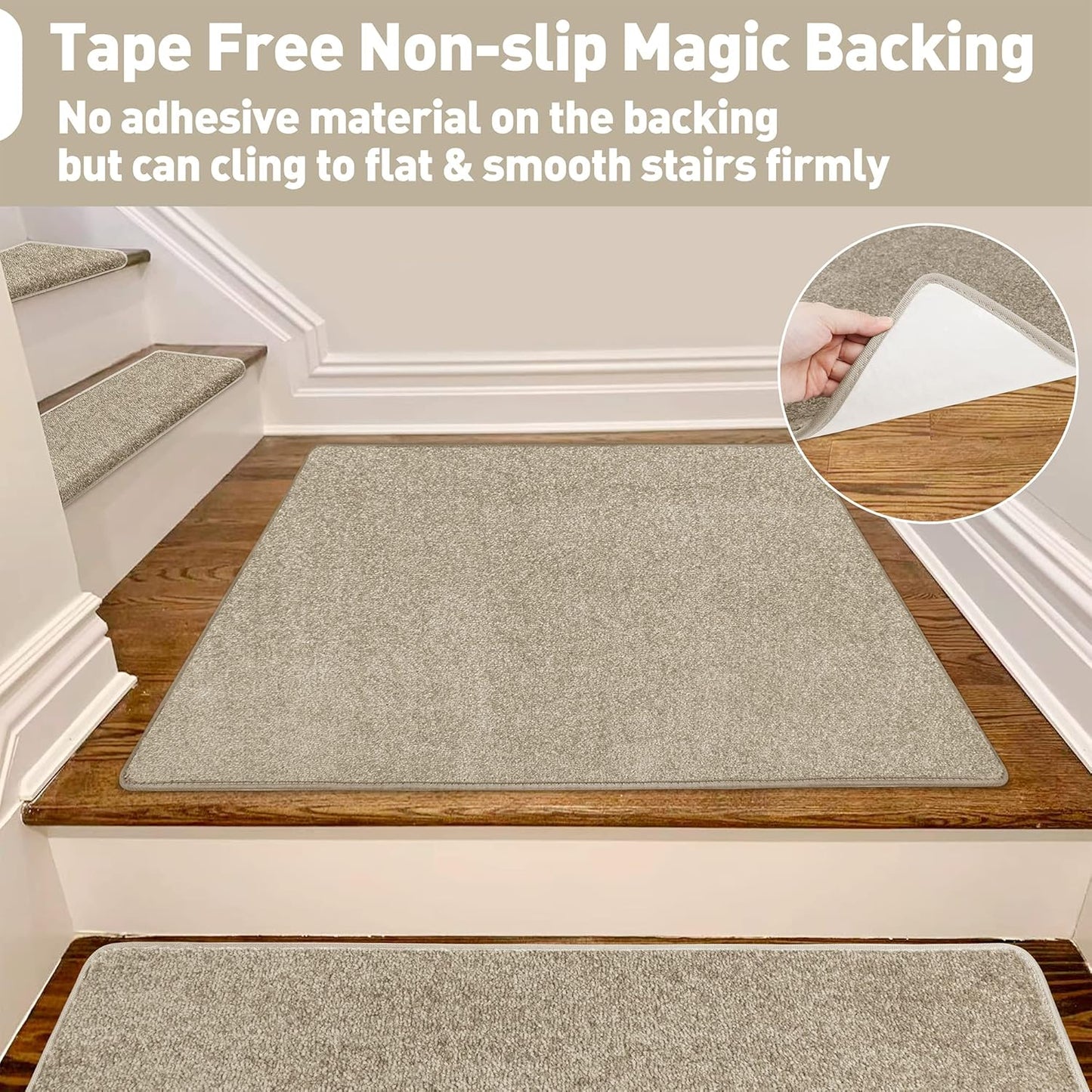 Carpet Stair Tread Landing Mat Tape Free Self Adhesive Non Slip Skid Resistant Indoor Doormat Area Rug Floor Mat for Kitchen Bathroom Workstations Washable 2' X 3' (Cream Grey)