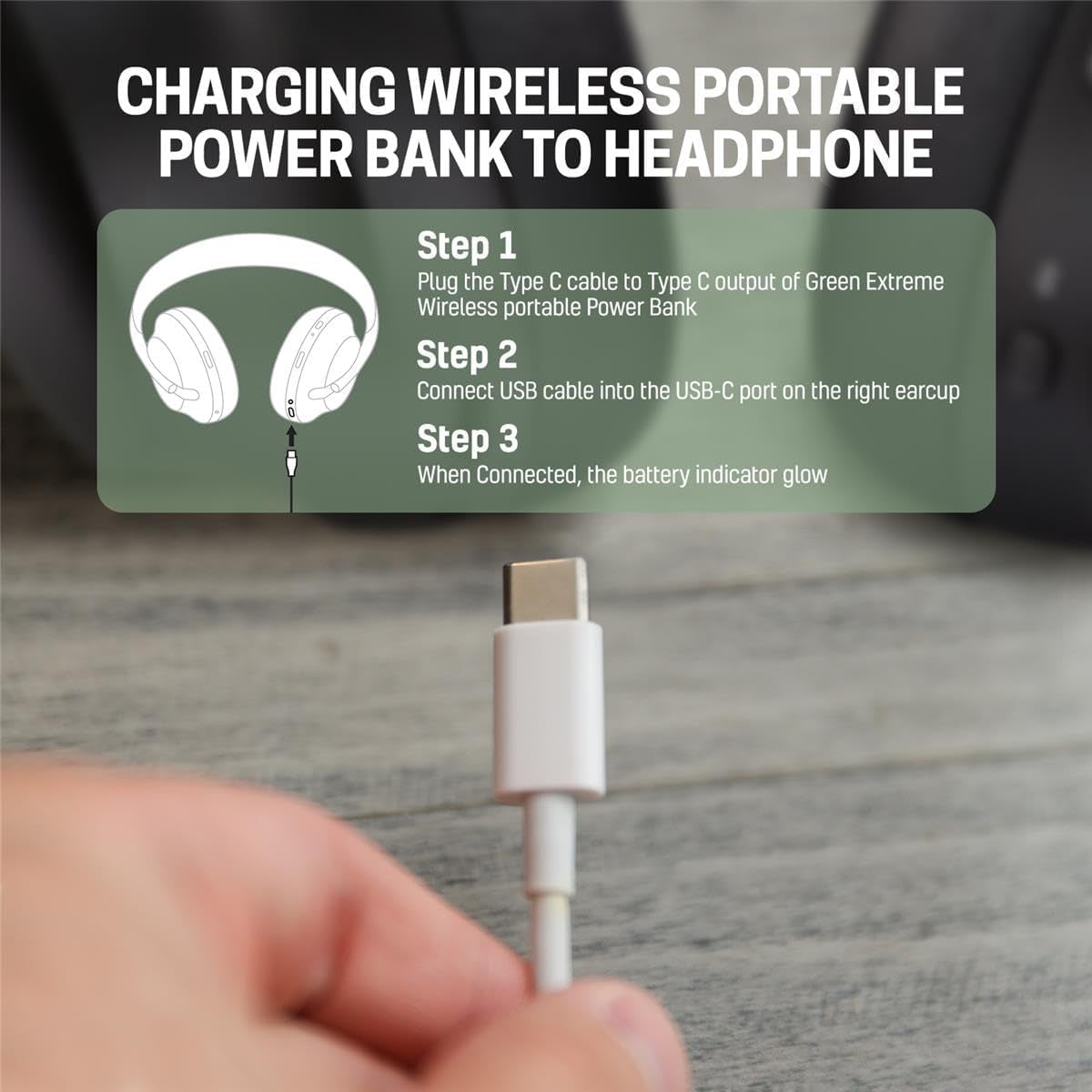 Quietcomfort Wireless Noise Cancelling Headphones, Bluetooth over Ear Headphones Bundle with Green Extreme Wireless Portable Charger, Cypress Green (White Smoke)