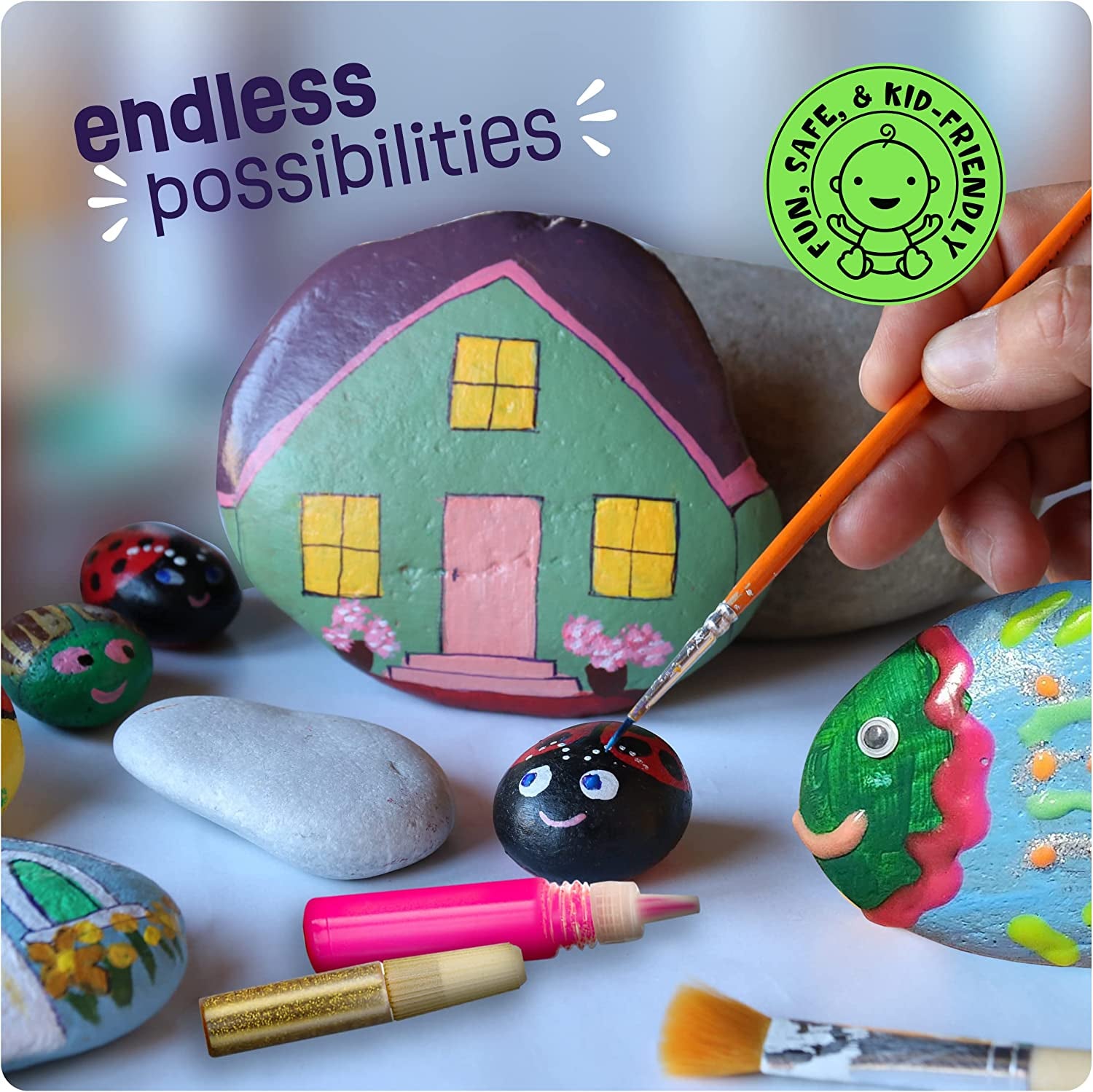 Kids Rock Painting Kit - Glow in the Dark - Arts & Crafts Easter Gifts for Boys and Girls Ages 6-12 - Craft Activities Kits - Creative Art Toys for 6, 7, 8, 9, 10, 11 & 12 Year Old Kids