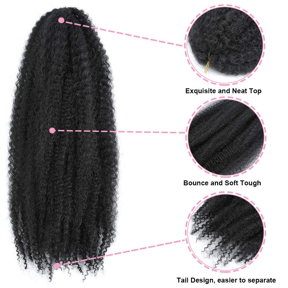 Marley Hair 24 Inch Marley Twist Braiding Hair Fluffy Marley Hair for Faux Locs Curly Braiding Hair Extensions (24 Inch (Pack of 3), #1)