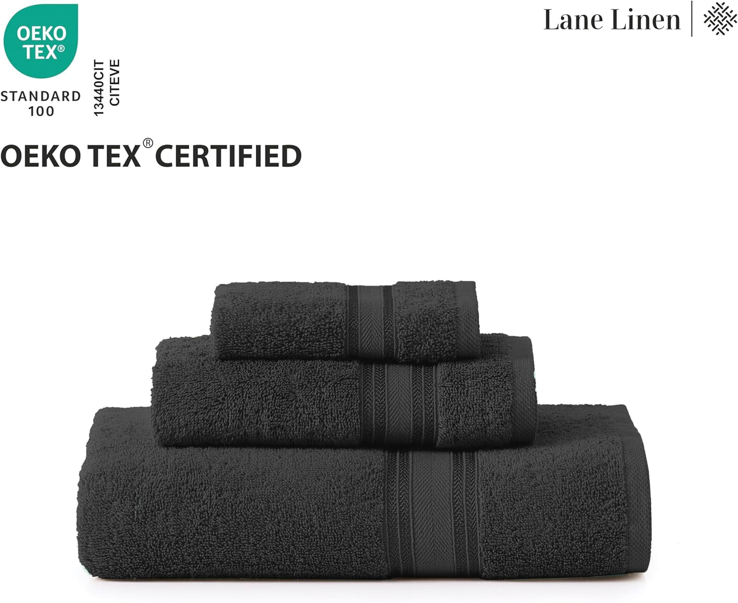 Luxury Bath Towels Set- 100% Cotton Bathroom Towels, Zero Twist, Quick Dry Shower Towel, Extra Aborbent Bath Towel, Super Soft, 6 Bath Towels, 6 Hand Towels, 6 Wash Cloths - Black (18 PC)