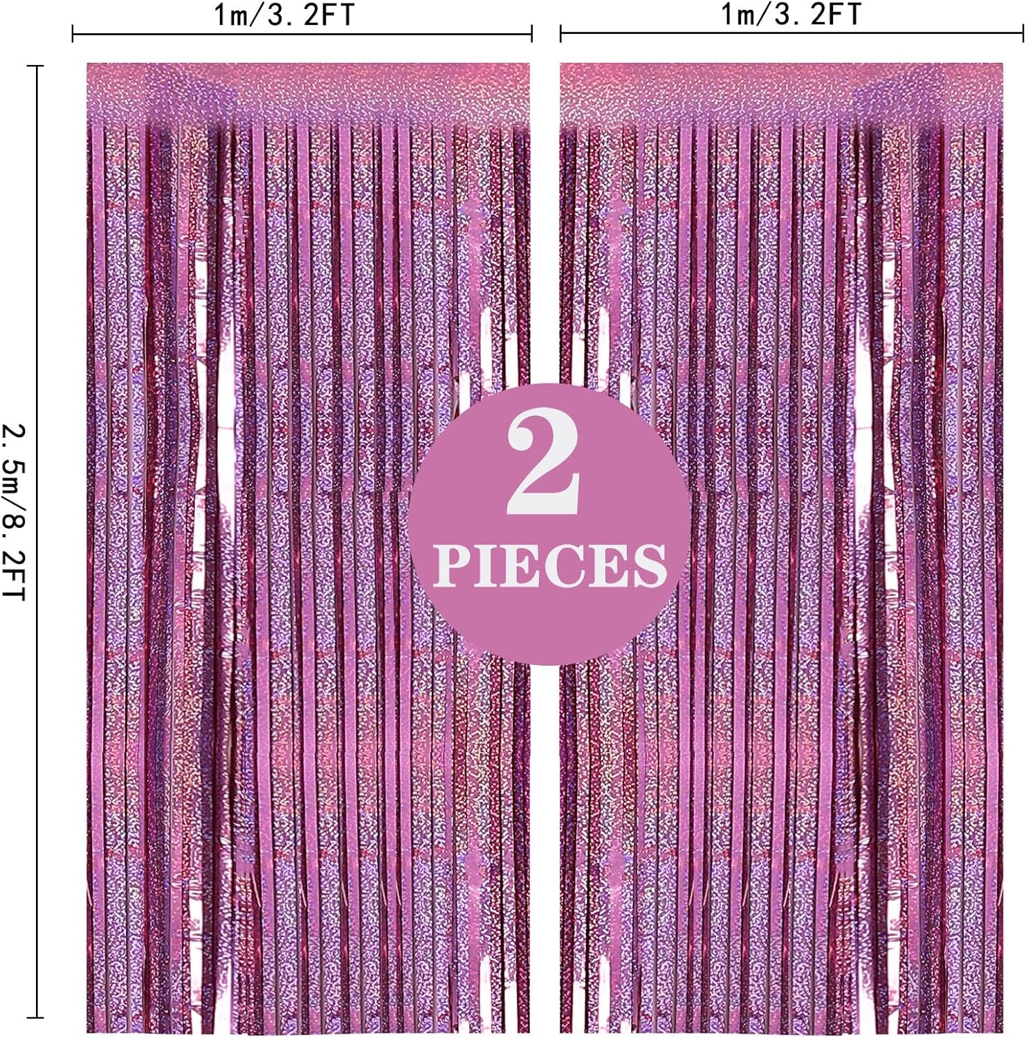 2 Pack 3.2Ft X 8.2Ft Pink Metallic Tinsel Foil Fringe Curtains Backdrop for Pink Party Birthday Wedding Bachelorette Baby Shower Holiday Party Decorations Photo Booth Props