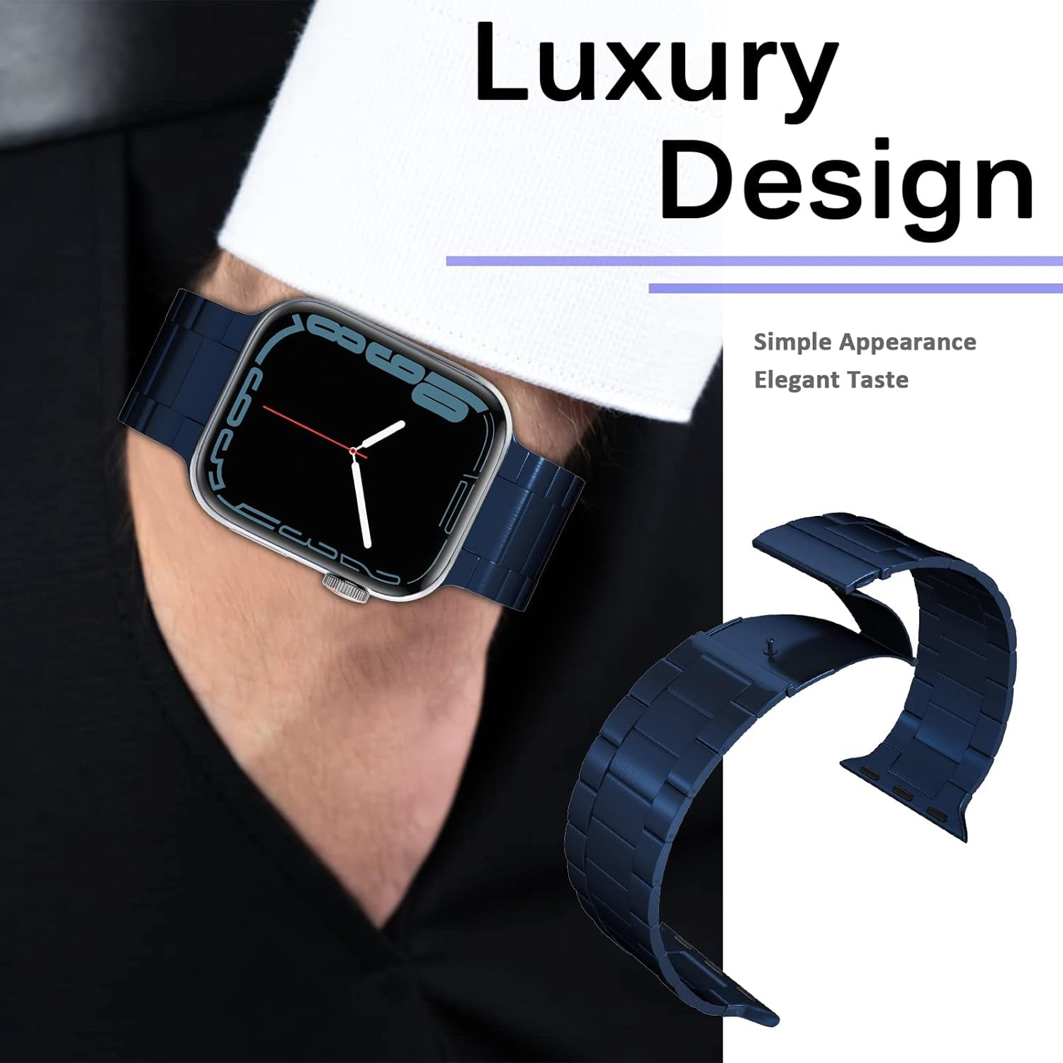 Compatible for Apple Watch Band 41Mm 38Mm 40Mm Strap Stainless Steel Metal for Women/Men Ultra- Thin Ajustable Band Strap for Apple Watch Series 9 8 7 6 5 4 3 2 1 SE2 SE Blue
