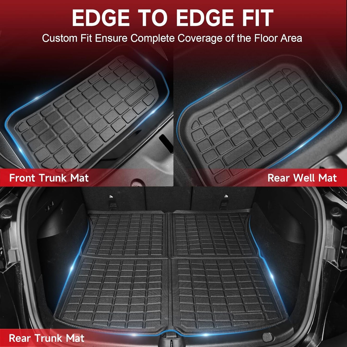 Floor Mats for Tesla Model Y 5-Seater 2020-2023 2024, All-Weather Cargo Liner Floor Mats for Tesla Model Y Accessories, Custom Fit Waterproof Anti-Slip Front Rear Cargo Liner Mat Full Set