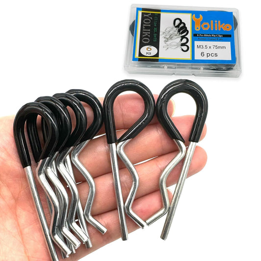 6 Pcs Heavy Duty Hitch Pins Clip R Clips Spring Retaining Wire Hair Pins Cotter Pin Strong Spring Rubber-Coated Grip R Clip for Trailer Tractors Mower Carts Truck Pin Clip M3.5X75Mm TRUCK DRIVER