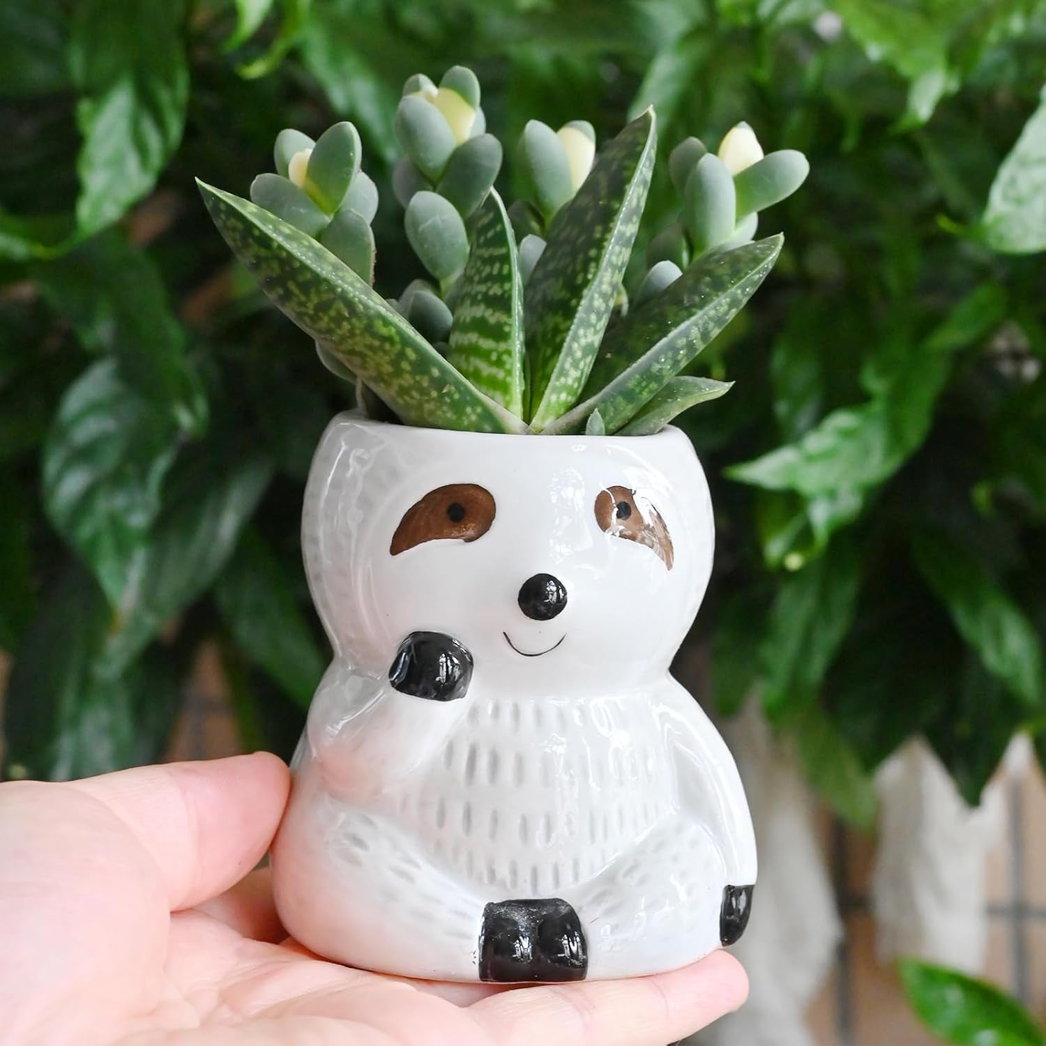 Cute Sloth Succulent Planter - Ceramic Cartoon Pot with Drainage Hole - Adorable Windowsill Decoration - Ideal for Cactus and Succulents