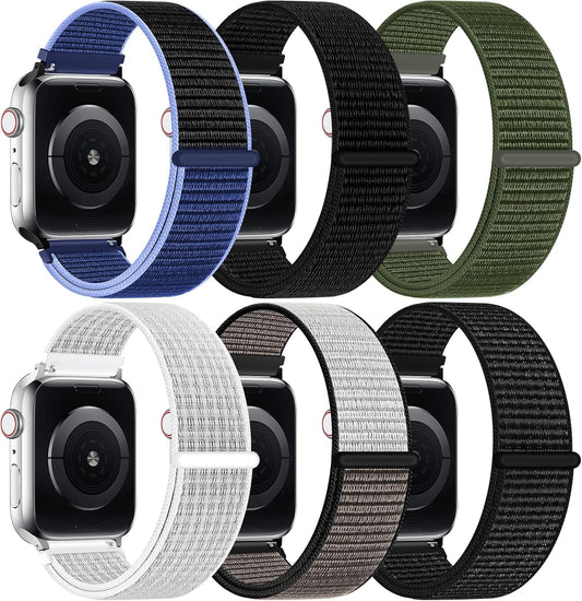 6 Pack Nylon Sport Loop Band Compatible with Apple Watch Band 38Mm 40Mm 41Mm 42Mm 44Mm 45Mm 46Mm 49Mm Women Men, Soft Adjustable Braided Replacement Straps for Iwatch Series 10 9 8 7 6 5 4 3 2 1 SE Ultra