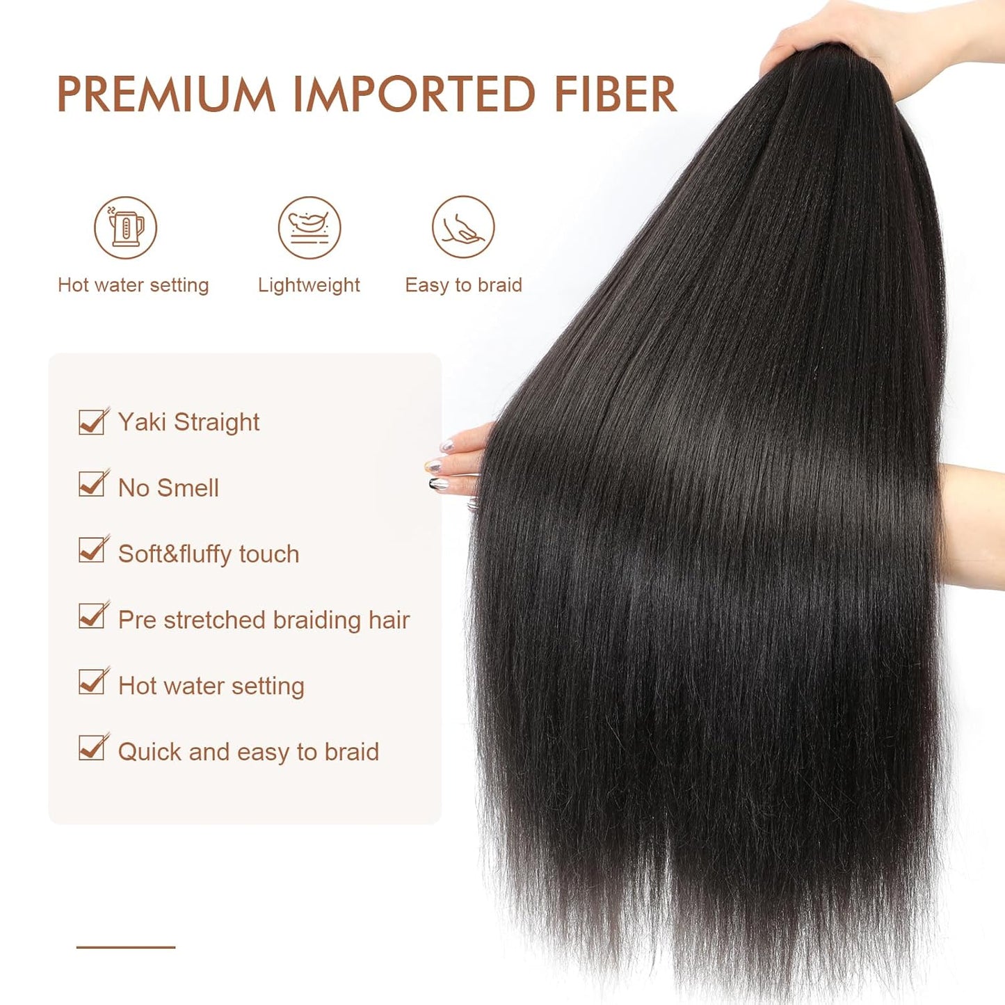 Pre-Stretched Braiding Hair - 16 Inch 8 Packs Light Brown Short Braiding Hair for Twist or Box Braids, Yaki Texture Hot Water Setting Synthetic Braiding Hair Extensions (16 Inch, #4-8P)