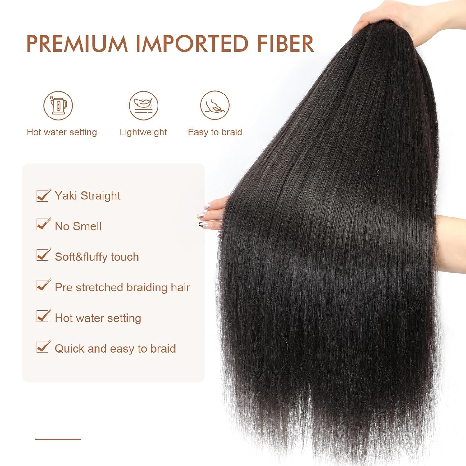 Pre-Stretched Braiding Hair - 16 Inch 8 Packs Light Brown Short Braiding Hair for Twist or Box Braids, Yaki Texture Hot Water Setting Synthetic Braiding Hair Extensions (16 Inch, #4-8P)