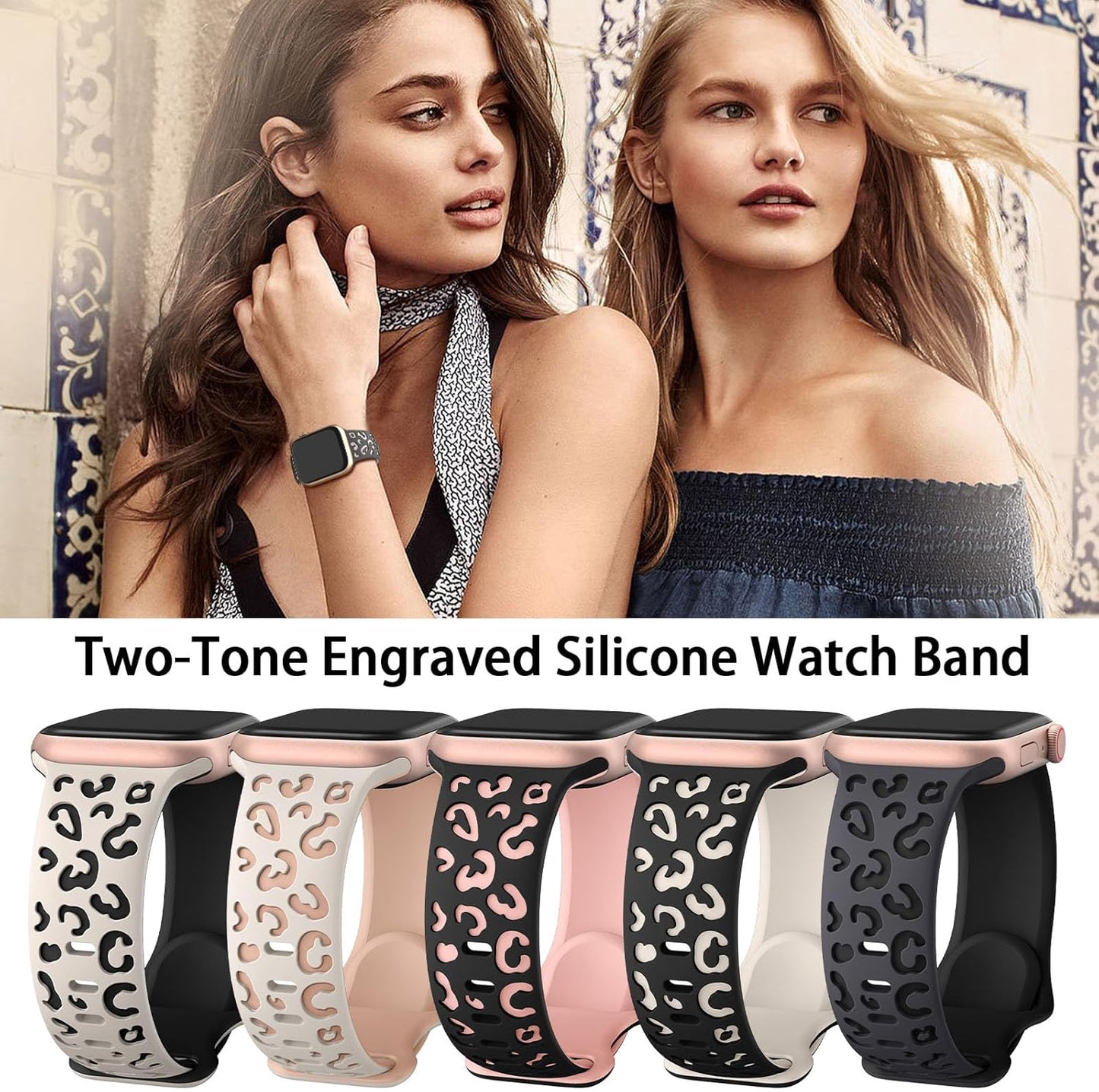 Leopard Engraved Band for Apple Watch Band 40Mm 41Mm 38Mm 45Mm 42Mm 44Mm for Women,Cute Cheetah Strap Silicone Sport Wristbands for Iwatch Series 9 SE 8 7 6 5 4 3 2 Ultra