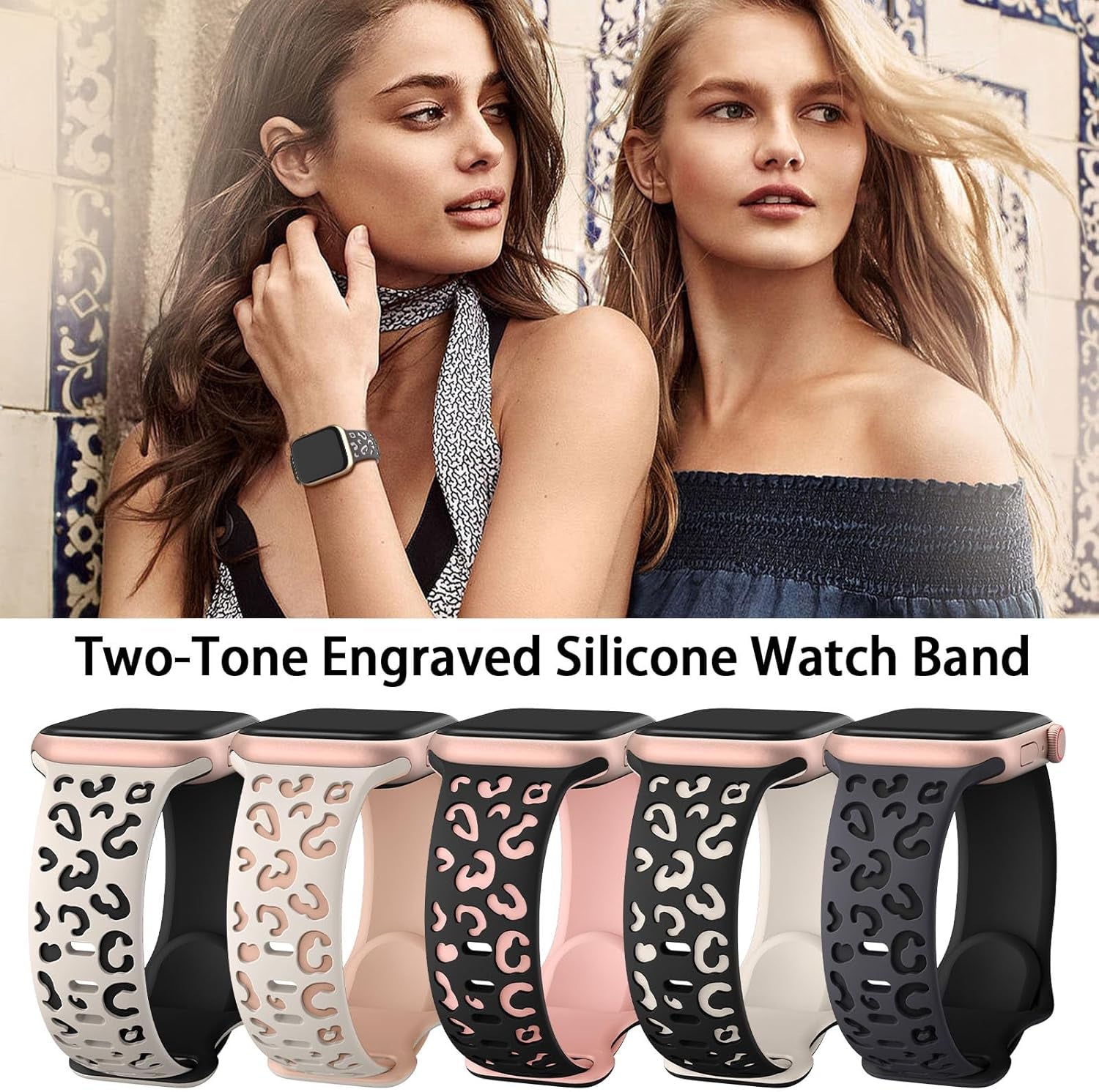 Leopard Engraved Band for Apple Watch Band 40Mm 41Mm 38Mm 45Mm 42Mm 44Mm for Women,Cute Cheetah Strap Silicone Sport Wristbands for Iwatch Series 9 SE 8 7 6 5 4 3 2 Ultra