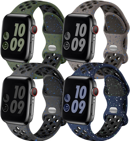 Sport Band Compatible with Apple Watch Band 41Mm 40Mm 38Mm 42Mm 44Mm 45Mm 49Mm for Women Men,4 Pack Soft Silicone Breathable Replacement Wristband for Iwatch Ultra 2 SE Series 9 8 7 6 5 4 3 2 1