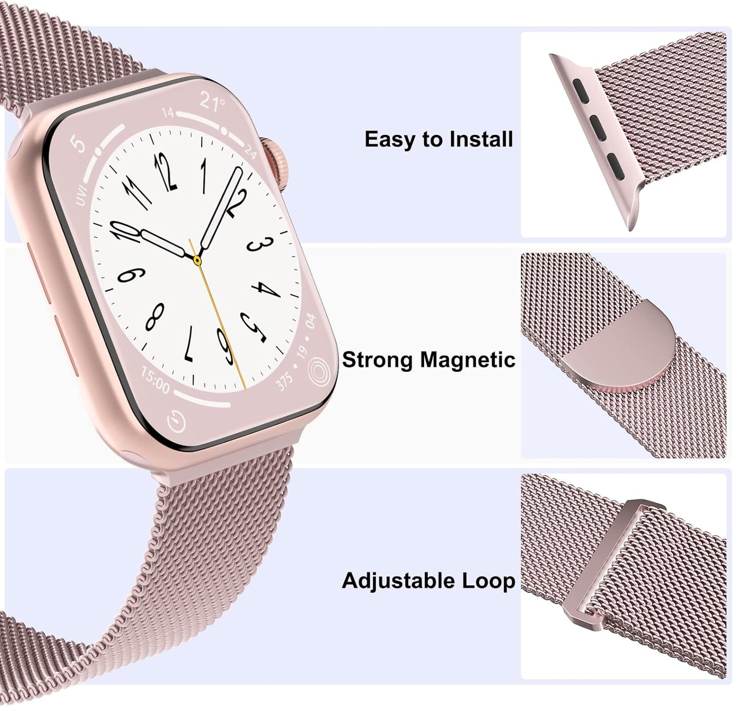 3 Pack Mesh Metal Bands Compatible with Apple Watch Band 38Mm 40Mm 41Mm 42Mm 44Mm 45Mm 49Mm, Stainless Steel Magnetic Loop Strap for Iwatch Ultra/2 Series 9/8/SE/7/6/5/4/3/2/1 Men Women