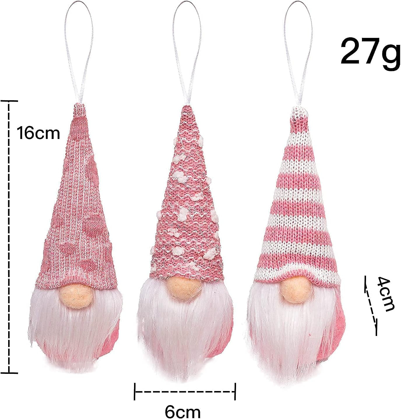Gnome Christmas Ornaments Set of 3, Christmas Tree Ornaments Tomte Xmas Santa Gnomes Plush Doll Decorative Xmas Party Faceless Gnomes Santa Elf Ornaments Holiday Decoration Home Decor (Pink Gnomes)