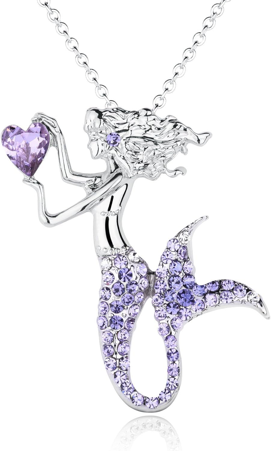 Fashion Mermaid Birthstone Necklace Jewelry White Gold Plated Austrian Crystal Pendant Gifts for Women