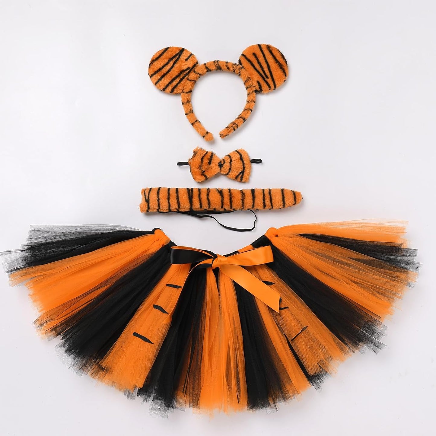 Baby Girls Jungle Animals Costume Tulle Tutu Skirt Ears Headband Bow Tie and Tail Set for Halloween Cosplay Dress Up