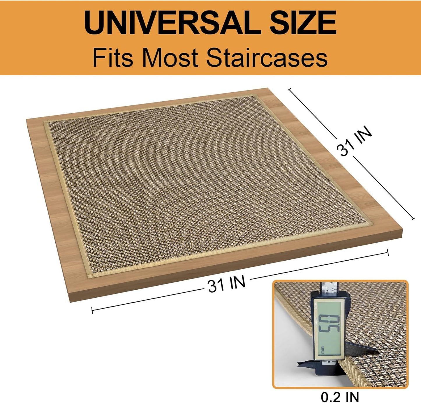 Stair Treads Carpet for Wooden Steps, Non Slip Landing Mat Rug Whit Rubber Backing, Polyester Soft Stairs Resistant Indoor Skid Runner Safety Rugs for Family, Absorbent Washable 31" X 31" Brown
