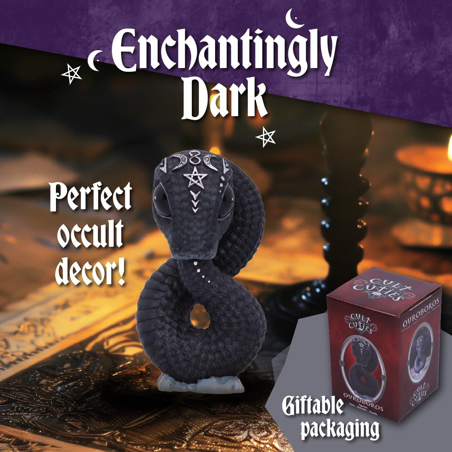 Cult Cuties Adorable Occult Figurines, Bewitching Evil Spirit Creatures, Hand-Painted, Resin - Ouroboros