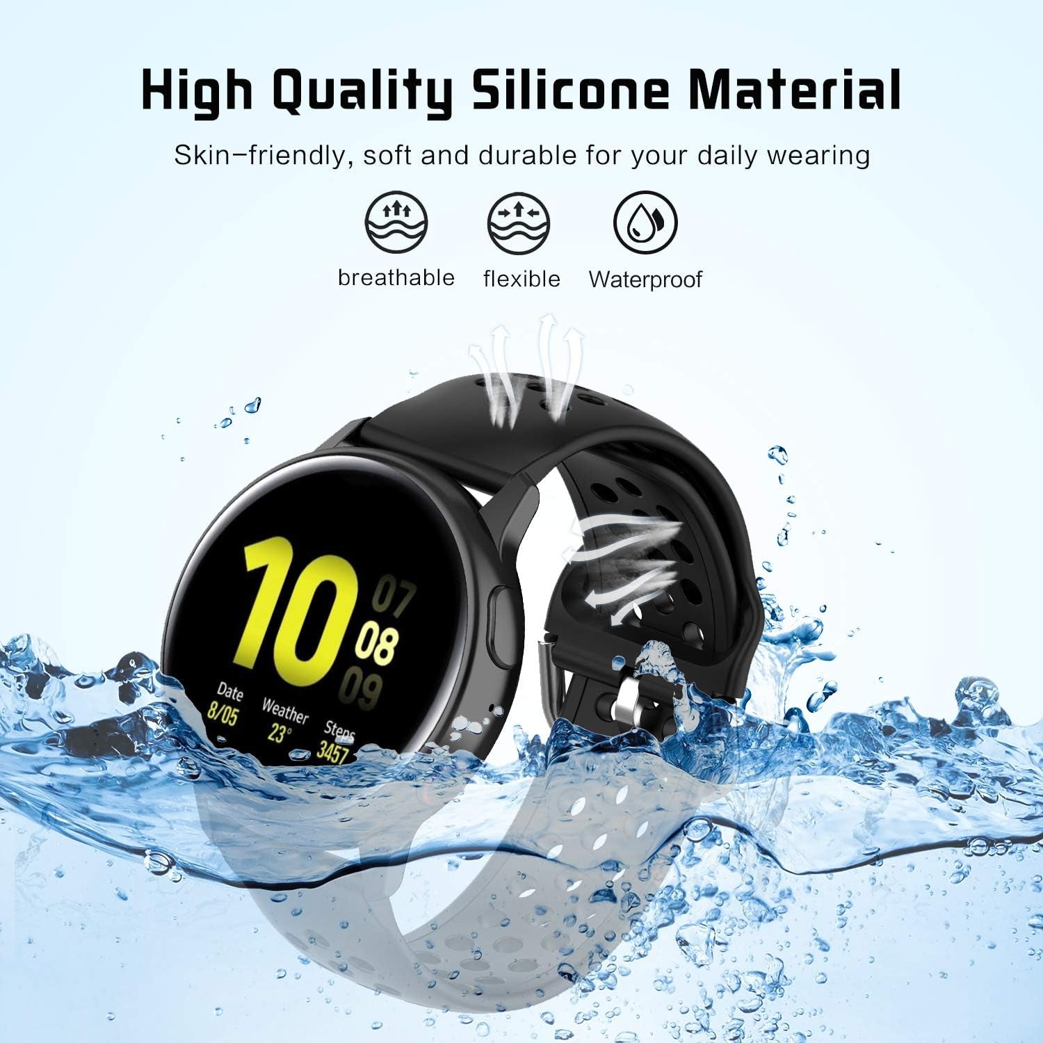 Sport Bands Replacement for Samsung Galaxy Watch 3 41Mm/Galaxy Watch 42Mm Bands,20Mm Soft Silicone Sport Watch Band Wristband for Samsung Galaxy Watch 4 Classic 42Mm 46Mm Women Men(Blue,20Mm)