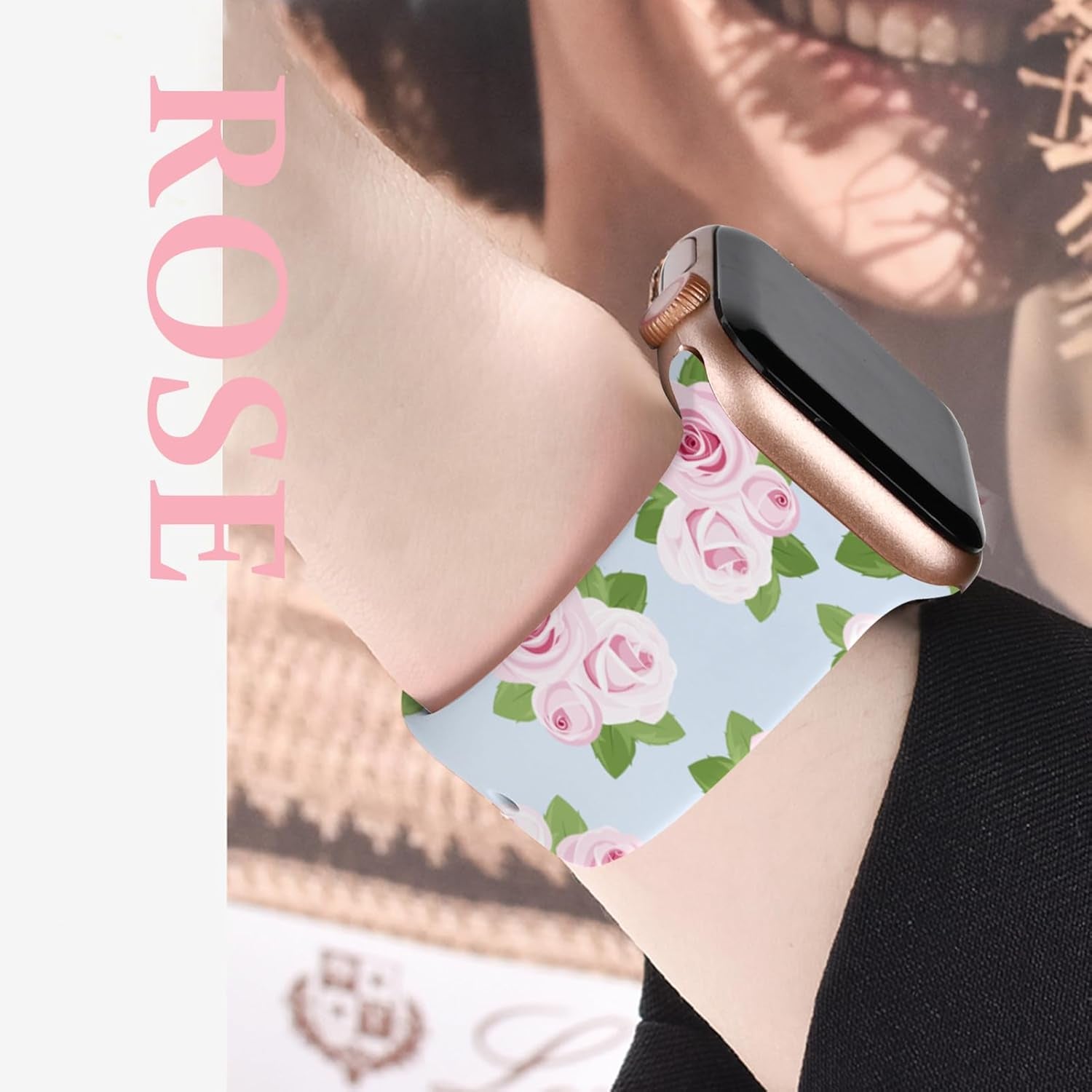 Floral Silicone Band Compatible with Apple Watch Bands for Women, 38Mm 40Mm 41Mm 42Mm 44Mm 45Mm 49Mm, for Iwatch Band Series 9 SE Ultra 8 7 6 5 4 3 2 1